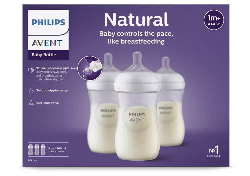 Philips AVENT SCY903/03, Cumisüveg Natural Response, 260 ml, 1 hó+, 3db