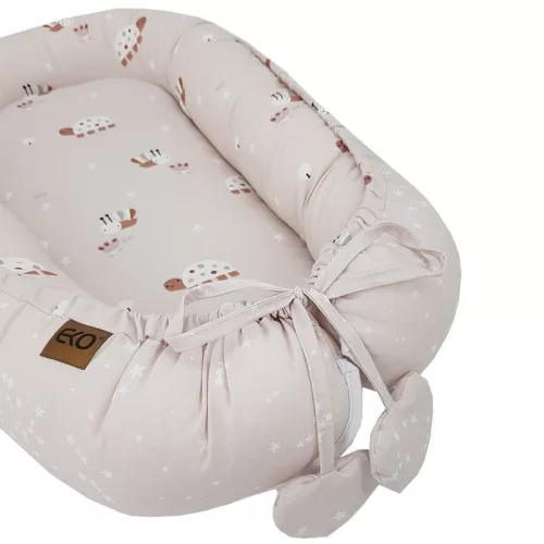 EKO Kétoldalas pamut babafészek Méhek Csillagok 90x60 cm - Bézs