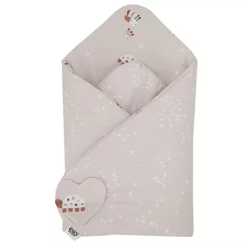 EKO Csecsemőkendő pamut kétoldalas 75x75 cm - Bees Stars Beige
