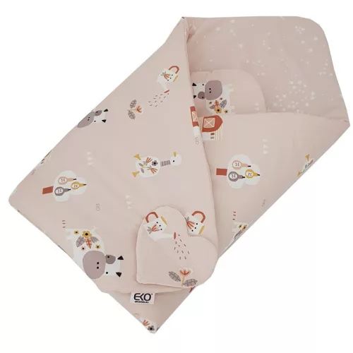 EKO takaró pamut kétoldalas My farm 75x75 cm - Powder pink