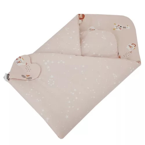 EKO takaró pamut kétoldalas My farm 75x75 cm - Powder pink