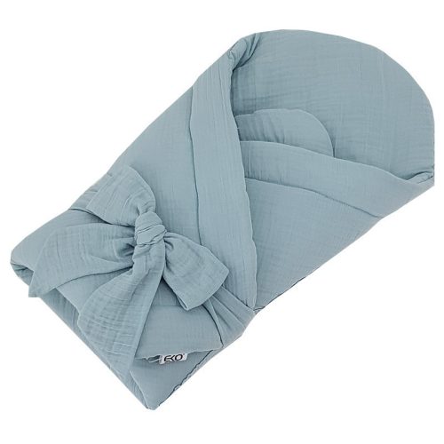 EKO Muszlin pólya kókusz kivehető betéttel és masnival 75x75 cm - Blue