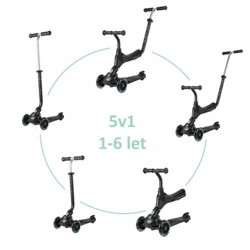 QPLAY Sema Pro 5in1 Roller / Futóbicikli 1-6 éves korig, 50 kg-ig - Black