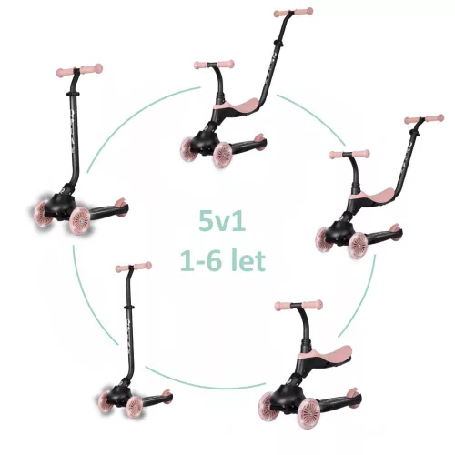 Qplay Sema Evo roller 3az1ben 1-6 éves kor 50 kg-ig - Coral Pink