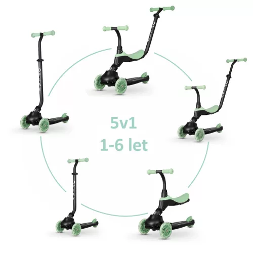 QPLAY Futóbicikli/roller Sema Evo LED fényekkel 1 - 6 év 50 kg-ig - Jade Green