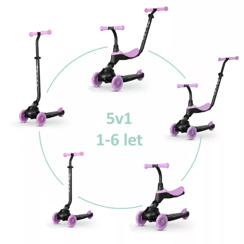 QPLAY Futóbicikli/roller Sema Evo LED fényekkel 1 - 6 év 50 kg-ig - Violet