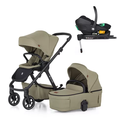 Petite&Mars Kombinált babakocsi ICON 2in1 Mossy Green LITE RWS + Core Pro i-Size Black Grey + Bázis