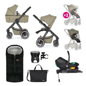   Petite&Mars Kombinált babakocsi ICON 2in1 Mossy Green XXL AIR + Core Pro i-Size Black Grey + Bázis