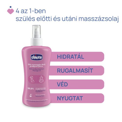 Chicco Masszázsolaj 4in1 200 ml szülés előtt és után 99,9% természetes, illatmentes