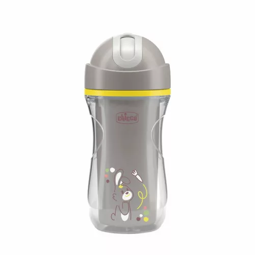 Chicco Sport Cup kulacs 266 ml duplafalú szívószálas csepegésmentes - szürke
