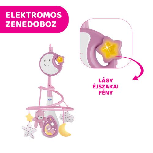 Chicco Next 2 Dreams zenélő forgóka - éjszakai fény rózsaszín