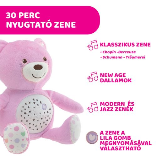 Chicco Baby Bear plüss maci projektor vetítő és ejszakai lámpa - rózsaszín