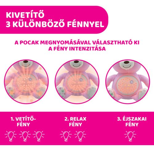 Chicco Baby Bear plüss maci projektor vetítő és ejszakai lámpa - rózsaszín