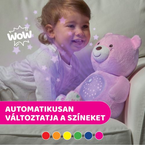 Chicco Baby Bear plüss maci projektor vetítő és ejszakai lámpa - rózsaszín