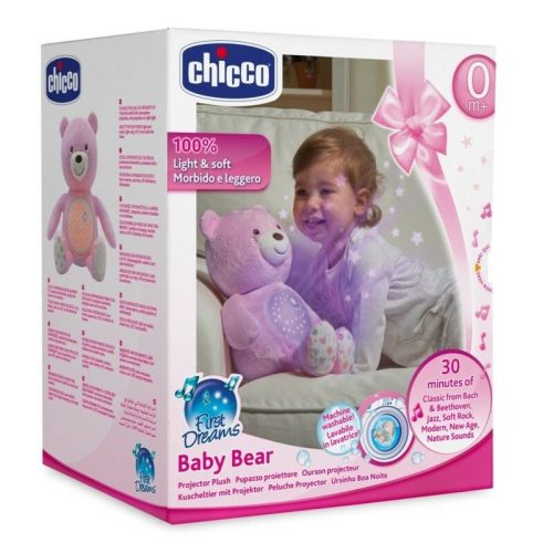 Chicco Baby Bear plüss maci projektor vetítő és ejszakai lámpa - rózsaszín