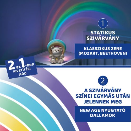 Chicco Rainbow Bear - Szivárvány maci zene-fény projektor, elemes, kék