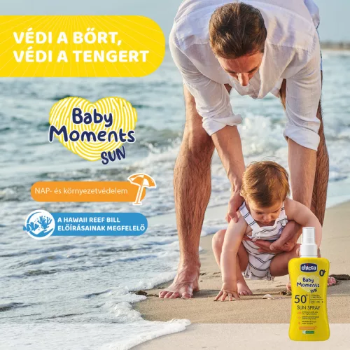 Chicco Fényvédő spray SPF 50+, 150 ml UVA, UVB, INFRA sugárzás elleni nagyon magas védelem