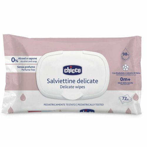 Chicco Törlőkendő Delikát illatmentes 72 db érzékeny bőrre 98% víz