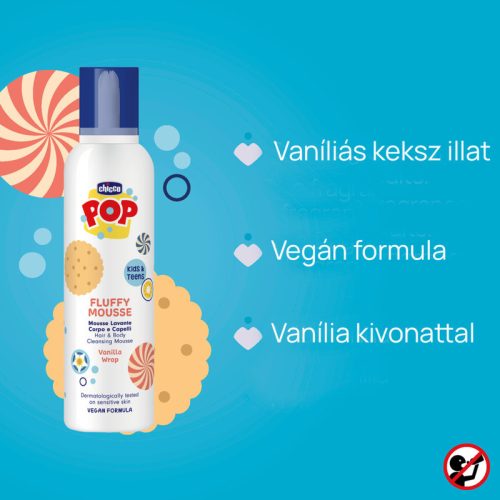 Chicco POP Habsampon és Fürdőhab Spray 200ml vaníliás keksz illatú gyerekek és tinik részére