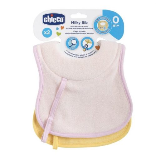 Chicco Milky Bib előke nedvszívó nyakrésszel és cumipánttal - 2 db szivacsbetétes előke lányos