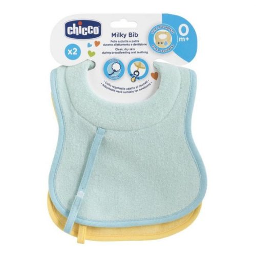 Chicco Milky Bib előke nedvszívó nyakrésszel és cumipánttal - 2 db szivacsbetétes előke, fiús