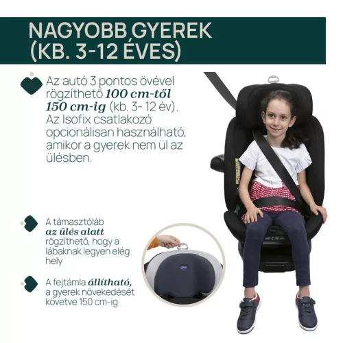 Chicco EVERONE I-SIZE 40-150cm autósülés - Grey Black