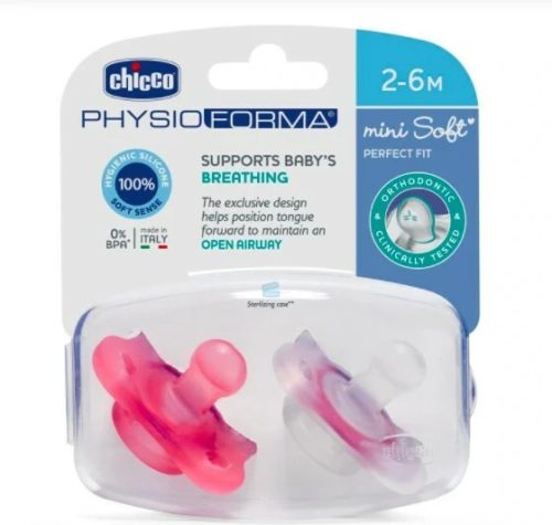 Chicco Mini PhysioForma Soft szilikon, altatócumi, 2-6 m, 2 db, lány