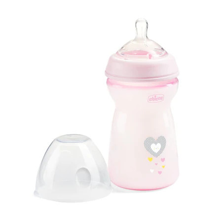 Chicco NaturalFeeling mintás, műanyag cumisüveg, 330 ml, rózsaszín