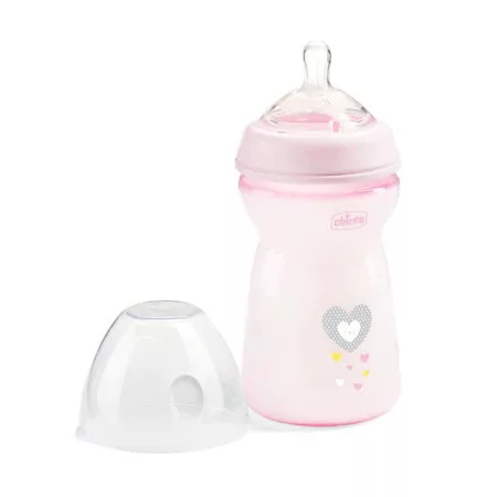 Chicco NaturalFeeling mintás, műanyag cumisüveg, 330 ml, rózsaszín