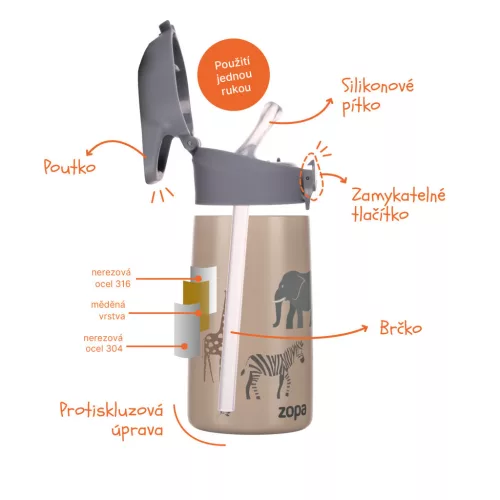 Zopa 400 ml-es termosz cumis szívószállal, szafari Safari
