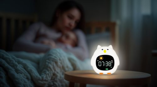 Zopa Szilikon gyermek ébresztőóra éjszakai fénnyel és zenével Owl