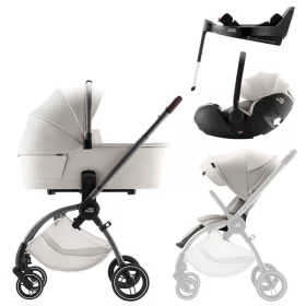   Britax Römer Comfort Plus LUX Szett (Rio babakocsi + mózeskosár + Baby-Safe PRO babahordozó + Vario Base 5Z) - Soft Taupe