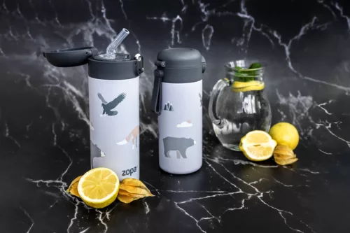 Zopa 350 ml-es termosz szívószállal és szilikon fogantyúval, dínó Dino