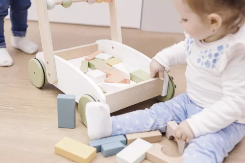 Zopa Fa járássegítő kocsi építőkockákkal - Wood
