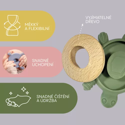 Zopa Szilikon-fa rágóka Teknős - Forest Green