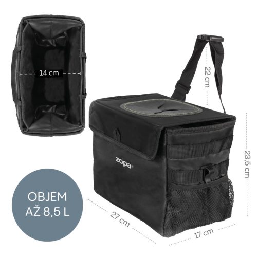 Zopa Vízálló autós hulladékgyűjtő fedéllel Black