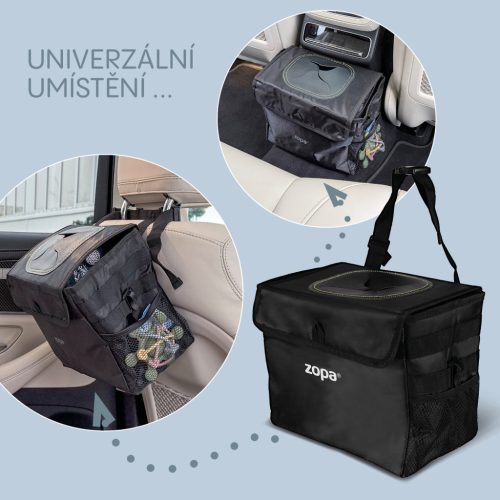 Zopa Vízálló autós hulladékgyűjtő fedéllel Black
