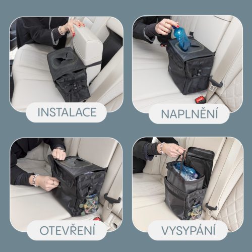 Zopa Vízálló autós hulladékgyűjtő fedéllel Black