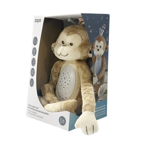 Zopa Plüss alvójáték égbolt projektorral és dallamokkal, majom Monkey