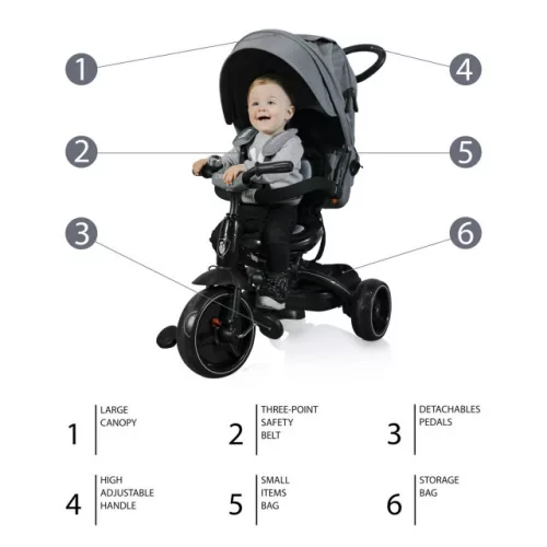 ZOPA Citi Trike tricikli tolókarral - Candy Pink