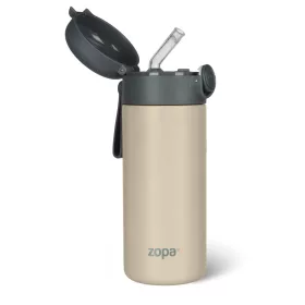   Zopa 350 ml-es termosz szívószállal és szilikon fogantyúval - Cookie beige