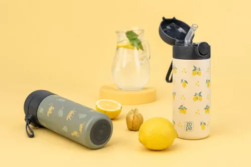 Zopa 350 ml-es termosz szívószállal és szilikon fogantyúval Limoncello
