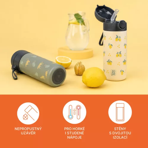 Zopa 350 ml-es termosz szívószállal és szilikon fogantyúval Limoncello