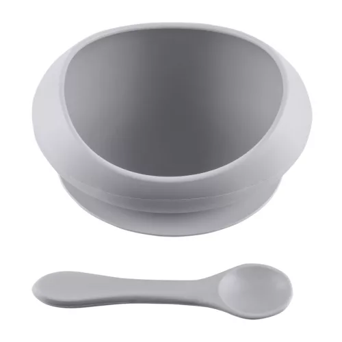 Zopa Szilikon tál tapadókoronggal és kanállal - Dove Grey