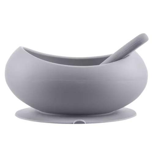 Zopa Szilikon tál tapadókoronggal és kanállal - Dove Grey