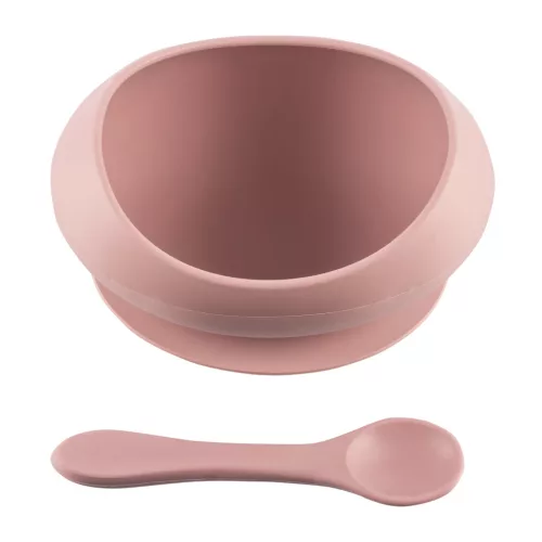Zopa Szilikon tál tapadókoronggal és kanállal - Old Pink
