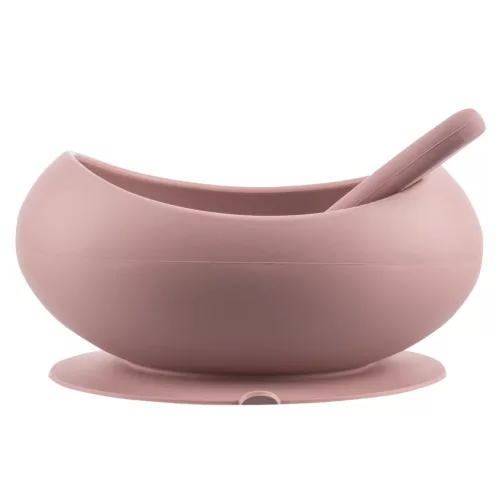 Zopa Szilikon tál tapadókoronggal és kanállal - Old Pink