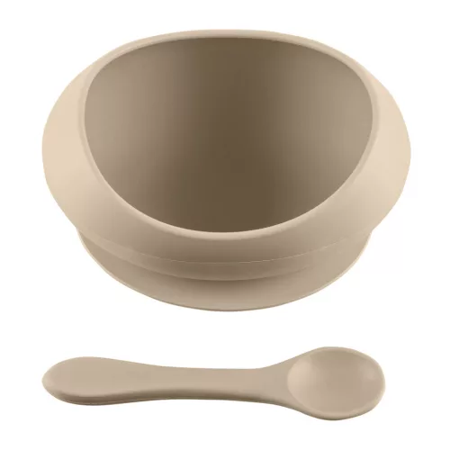 Zopa Szilikon tál tapadókoronggal és kanállal - Sand Beige