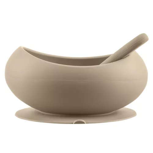 Zopa Szilikon tál tapadókoronggal és kanállal - Sand Beige