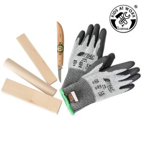   Kids at Work Fafaragó készlet - Kirschen kés vágásbiztos védő kesztyű faanyag